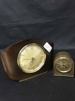 Lot 417 - SMALL BRASS CLOCK of arched form, along with...
