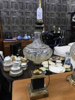 Lot 436 - BRASS AND CUT GLASS TABLE LAMP