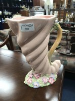 Lot 450 - CLARICE CLIFF FLORAL DECORATED PINK JUG