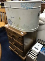 Lot 533 - PINE EFFECT BEDSIDE CHEST AND A WOODEN STORAGE...