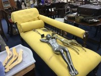 Lot 543 - MAHOGANY CHAISE LONGUE IN YELLOW FABRIC