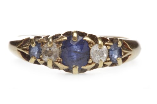 Lot 82 - DIAMOND AND BLUE GEM SET RING set with old cut...