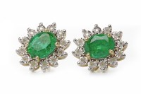 Lot 97 - PAIR OF EMERALD AND DIAMOND EARRINGS each set...