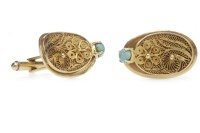 Lot 101 - PAIR OF ORNATE TURQUOISE SET CUFF LINKS each...