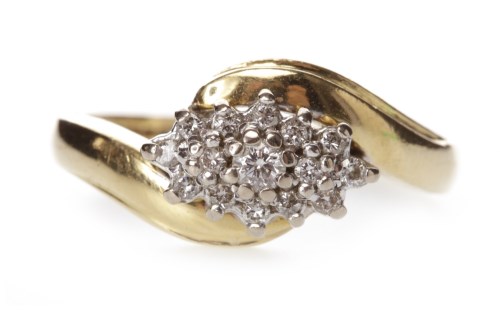 Lot 136 - EIGHTEEN CARAT GOLD DIAMOND CLUSTER RING set...