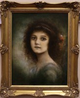 Lot 2355 - ROS GREEN, GIRL WITH THE BROWN EYES oil on...