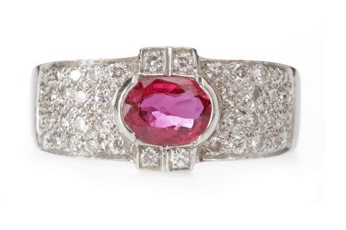 Lot 241 - EIGHTEEN CARAT WHITE GOLD RUBY AND DIAMOND...
