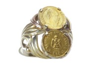 Lot 515 - MEXICAN COIN RING with two small coins mounted...