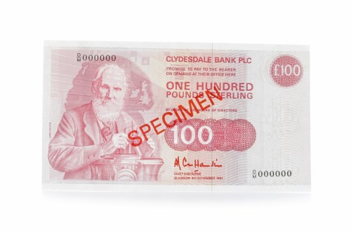 Lot 535 - SPECIMEN CLYDESDALE BANK PLC £100 ONE HUNDRED...