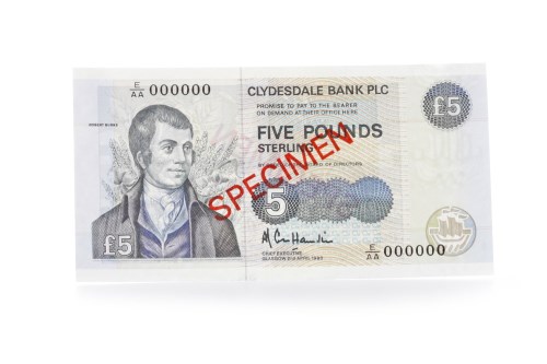 Lot 539 - SPECIMEN CLYDESDALE BANK PLC £5 FIVE POUNDS...
