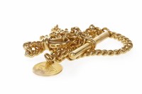 Lot 845 - EIGHTEEN CARAT GOLD WATCH CHAIN with t-bar and...