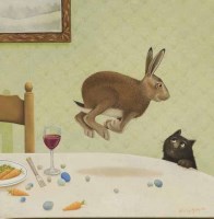 Lot 2392A - * VICKY MOUNT, HERE, HERE HARE HERE oil on...