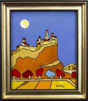 Lot 191 - IAIN CARBY, MOON OVER HILLTOP TOWN oil on...
