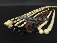 Lot 27 - EARLY 20TH CENTURY IVORY BEAD NECKLACE, AMBER...