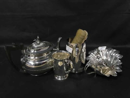 Lot 35 - SILVER PLATED TEA POT along with a pair of...