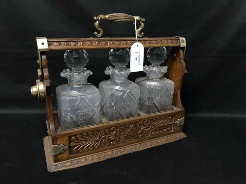 Lot 77 - EARLY 20TH CENTURY OAK AND CUT GLASS THREE...