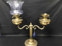 Lot 155 - VICTORIAN BRASS DOUBLE OIL LAMP with two...