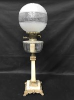 Lot 166 - VICTORIAN OIL LAMP WITH A MARBLE PILLAR