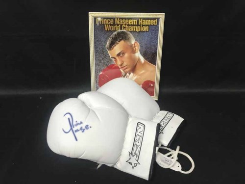 Lot 197 - PAIR OF NAZ WHITE BOXING GLOVES with signature...