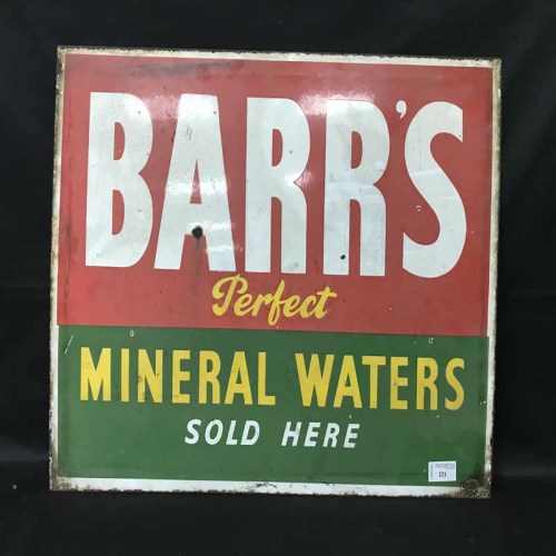 Lot 221 - VINTAGE BARR'S MINERAL WATERS SOLD HERE SIGN