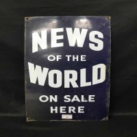Lot 223 - ENAMEL NEWS OF THE WORLD ON SALE HERE SIGN