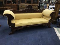 Lot 274 - REPRODUCTION REGENCY CARVED MAHOGANY COUCH...