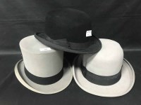 Lot 330 - GREY FELT TOP HAT AND A BOWLER HAT also a grey...