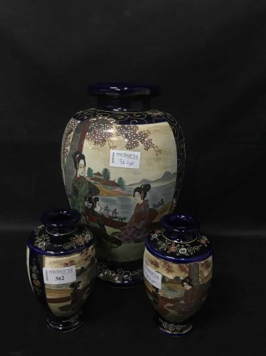 Lot 362 - PAIR OF SMALL JAPANESE VASES and a larger...