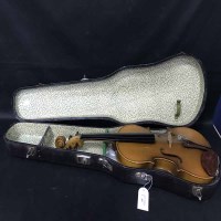 Lot 387 - VIOLIN WITH TWO PIECE BACK in case