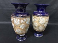 Lot 409 - PAIR OF ROYAL DOULTON FLORAL DECORATED VASES
