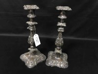 Lot 411 - PAIR OF SHEFFIELD PLATE CANDLESTICKS