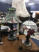 Lot 425 - FOUR TIFFANY STYLE LAMPS and others