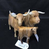 Lot 459 - BESWICK FIGURES OF A HIGHLAND BULL, COW AND CALF