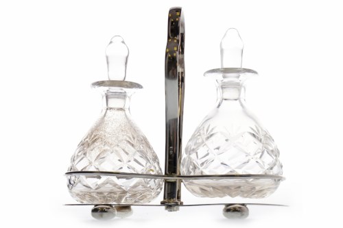 Lot 905 - MID 20TH CENTURY SILVER CRUET STAND WITH TWO...