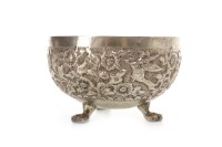 Lot 1017 - INDIAN SILVER BOWL deocrated with flowers and...