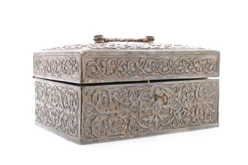 Lot 1027 - ANGLO INDIAN SILVER PLATED CASKET decorated in...