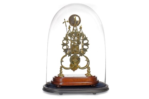 Lot 1407 - VICTORIAN BRASS SKELETON CLOCK with single...