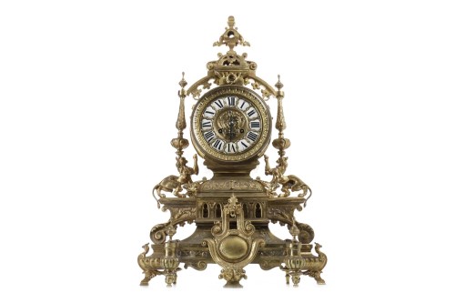 Lot 1411 - REPRODUCTION FRENCH BRASS MANTEL CLOCK the two...