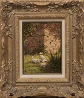 Lot 50 - EDWARD HERSEY, GEESE IN A GARDEN oil on canvas,...