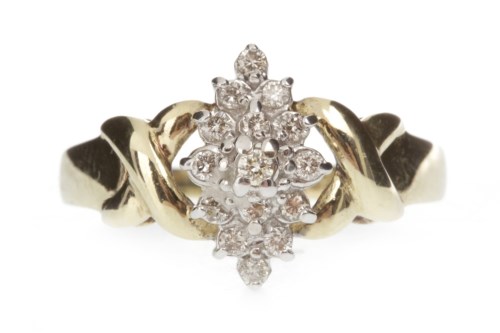 Lot 709 - ORNATE DIAMOND DRESS RING with a marquise...