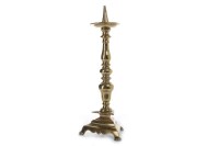Lot 1601 - 18TH CENTURY BRASS PRICKET CANDLESTICK the...