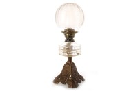 Lot 1620 - VICTORIAN BRASS OIL LAMP with frosted glass...