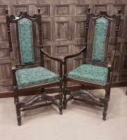 Lot 1734 - PAIR OF OAK HIGH BACK ELBOW CHAIRS of 17th...