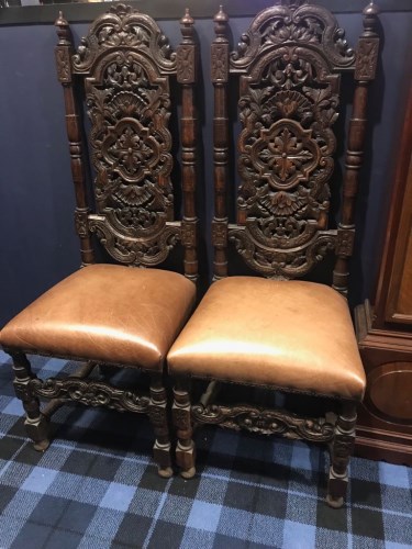 Lot 1737 - PAIR OF VICTORIAN CARVED OAK HIGH BACK SINGLE...