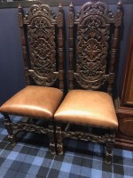 Lot 1737 - PAIR OF VICTORIAN CARVED OAK HIGH BACK SINGLE...