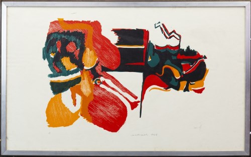 Lot 59 - CONTEMPORARY SCHOOL, ABSTRACT woodcut, signed,...