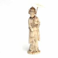 Lot 276 - LATE 19TH CENTURY JAPANESE IVORY FIGURE OF A...