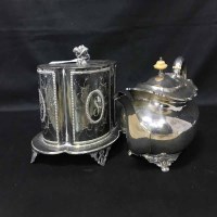 Lot 1 - VICTORIAN SILVER PLATED BISCUIT BOX along with...