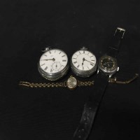 Lot 53 - SILVER CASED POCKET WATCH along with another...