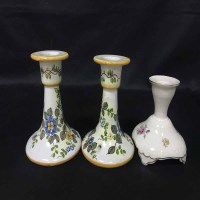 Lot 129 - TWO PAIRS OF CERAMIC CANDLESTICKS also a pair...